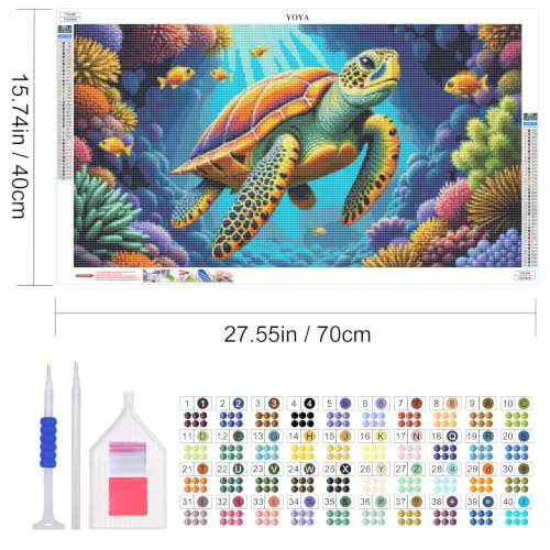 YOYA Large Diamond Art Kits for Adults, Sea Turtle 5D Diamond Painting | Full Drill Diamond Art Sea Turtle, Round Drill, HD Canvas, Fun and Relaxing, Gem Art, Home Wall Decor, Gifts, 27.5x15.7 Inch - color: Sea Turtle 505