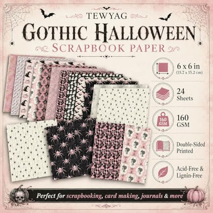 Pink Halloween Scrapbook Paper Pad, 24 Double-Sided 6 x 6 Cardstock Sheets | 24 double-sided 6 x 6 inch sheets in 24 patterns, made from 60 lb cover acid- and lignin-free lightweight cardstock - color: Halloween-A
