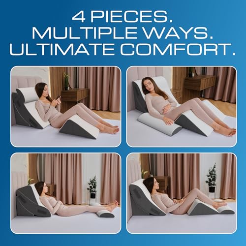 Kolbs 4pcs Orthopedic Bed Wedge Pillow Set | Stylish Chic Plush Velvet Cover | Post Surgery Body Pillow, Wedge Pillows For Sleeping | Acid Reflux and Gerd Wedge Pillow For Sleeping (4 Piece Wedge Set) - size: 4 Piece Wedge Set - Grey