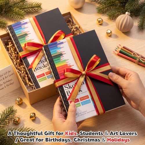5.5" x 8.5" Mini Sketch Book 2 Pack, Spiral Bound, 100Gsm Paper | 50 Sheets Each, Acid-Free Paper, Top Spiral, Lays Flat, Clean Tear-Out Pages, For Kids Students Beginners - size: 5.5x8.5