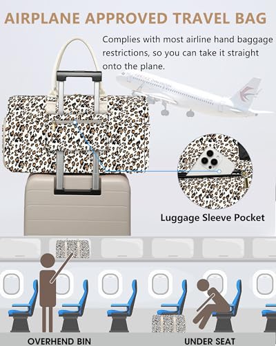 Women Weekender Travel Duffle Bag: Travel Duffel Overnight Bags with Shoe Compartment Large Carry on Tote with Toiletry Bag Weekend Traveling Yoga Gym Hospital Bag for Women with Wet Pocket Leopard - color: 12-Leopard Print, size: Large