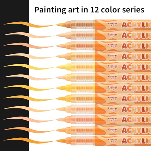 kander Guangna Acrylic Paint Markers 12 Colors, Skin Tone Series Set with Soft Brush Tip Water Based, Fine Tip Markers for Wood, Canvas, Rock Painting, Glass, Diy Crafts, Fabric Paint - color: Light Skin