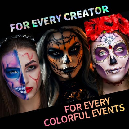 Drawdart Face Body Paint Kit, 15 Colors Palette with 10 Artist Brushes, Facepaint Makeup Kit for Soccer Tournaments & Game Day Fans, Halloween SFX Cosplay Costume Parties - color: 15 Colors