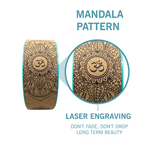 Aozora Yoga Wheel 13" with Most Detailed Book Step by Step Guide on How to Do 30+ Poses! Perfect for Stretching and Improving Backbends - color: 4 Pack - 4, 6, 10 & 13" -Cork/Turquoise +strap