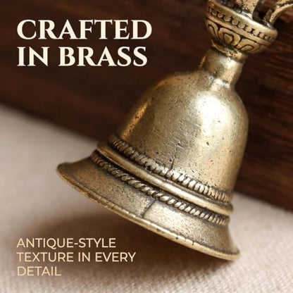 2Pcs Retro Copper Bell Wind Chimes,Demon Subduing Bell Creative Solid Brass Bell Handicraft Tibetan Bronze for Decoration Car Pendant Small Circle Hand Bells and Chimes (4.7cm*2.5cm