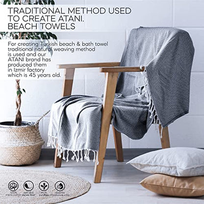 ATANI Turkish Beach Towel, Converts to a Bag, Oversized 100% Cotton Bath Towels Lightweight Quick-Dry Beach Blanket for Travel, Picnic, Camping, Yoga and Pool (Black + Bag, 35 inc x 69 inc) - color: Black + Bag, size: 35 inc x 69 inc