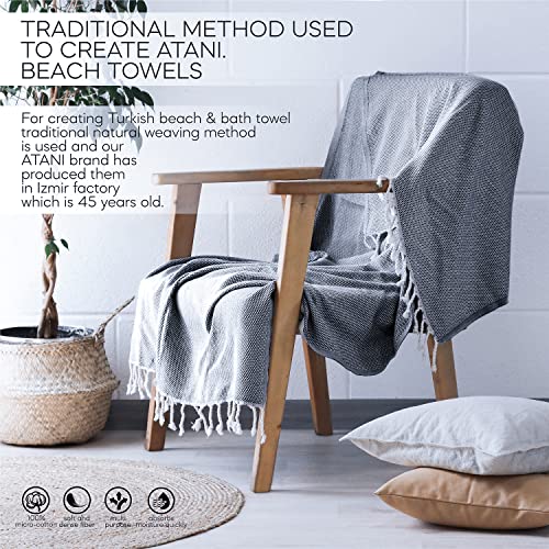 ATANI Turkish Beach Towel, Converts to a Bag, Oversized 100% Cotton Bath Towels Lightweight Quick-Dry Beach Blanket for Travel, Picnic, Camping, Yoga and Pool (Black + Bag, 35 inc x 69 inc) - color: Black + Bag, size: 35 inc x 69 inc