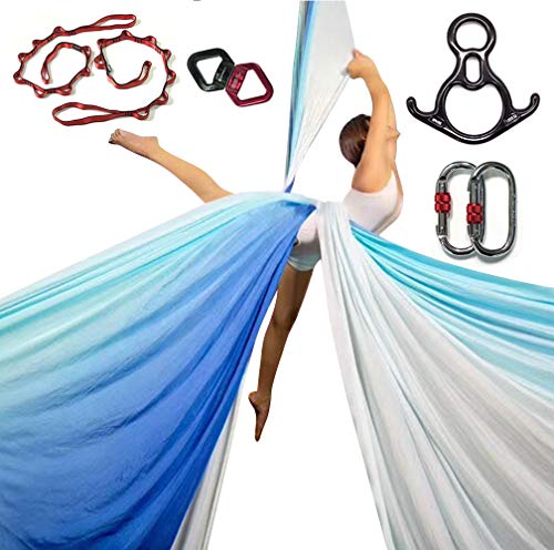 Durable Aerial Silks Starter Kit with 11-Yard Yoga Hammock & Hardware | Aerial Swing for Acrobatic Flying Yoga & All Levels, Aerial Rigging Point up to 14ft, Durable, Safe - color: Multicolor-D