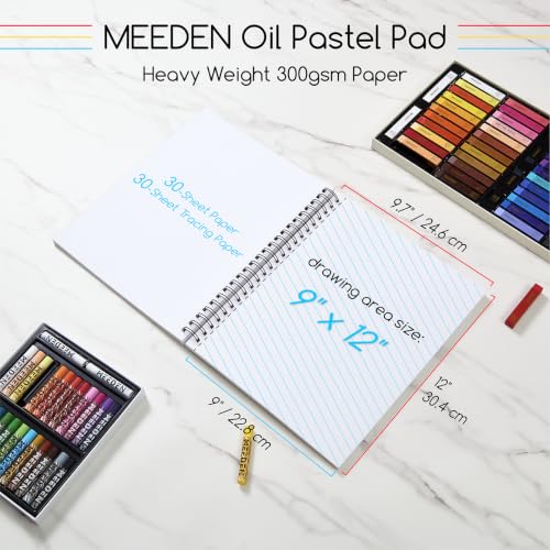 MEEDEN 144 Vibrant Color Soft Oil Pastels + 140lb/300gsm 9"x 12" Oil Pastel Paper for Artist Beginner Adult - Smooth Oil Pastel Crayons for Art Supplies, Painting, Drawing, Blending, Layering, Shading