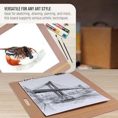 U.S. Art Supply 23" x 26" Artist Sketch Tote Board - Lightweight Hardboard | Drawing Board with Handle, Clip & Rubber Band for Art, Sketching, Travel, Studio - size: 23" x 26"