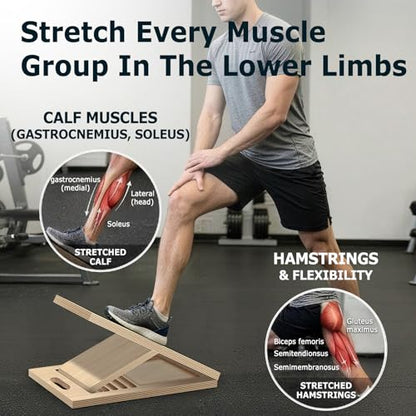 Wooden Slant Board for Calf Stretching, 5 Adjustable Angles, 300lb Capacity | 15.5-Inch Anti-Slip Squat Wedge for Yoga Pilates Fitness, Physical Therapy for Ankle Mobility & Hamstring Stretch