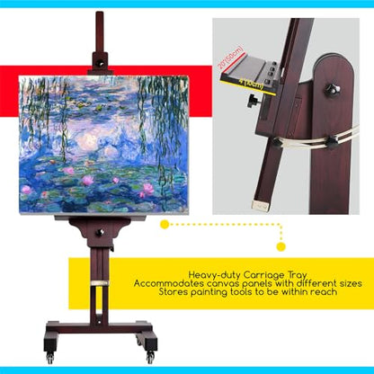 MEEDEN Extra Large Painting Easel: Holds Canvas Up to 71" for Art Studio | Professional Solid Beechwood Large Easel, Tilts Flat Easily Wooden Floor Easel for Adult Artist Beginners, Deep Walnut - color: Deep Walnut