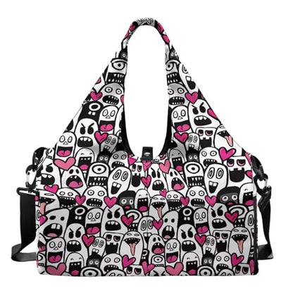 Yoga Gym Bag with Removable Adjustable Shoulder Strap, Shoe Compartment & Top Yoga Mat Holder 17.72x8.66x9.84in - color: Halloween Cute Ghost Print