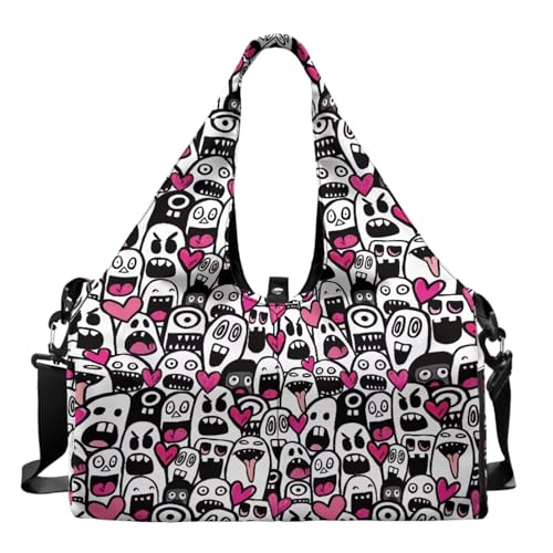 Yoga Gym Bag with Removable Adjustable Shoulder Strap, Shoe Compartment & Top Yoga Mat Holder 17.72x8.66x9.84in - color: Halloween Cute Ghost Print