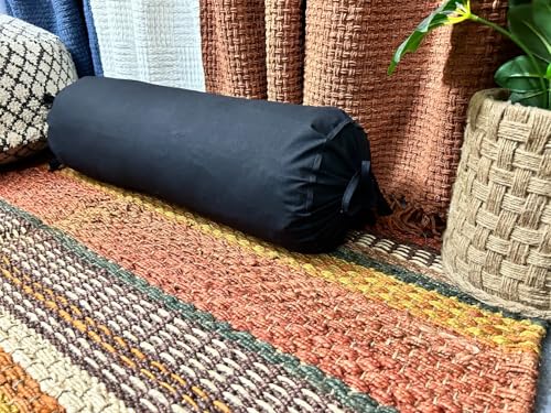 Cotton Round Bolster Pillow Cover – 16 by 6 Inch | Pack of 2 | Soft, Machine Washable Neck Roll Case for Yoga & Spa Use (Black) - color: Black, size: 16" x 6" (Pack of 2)