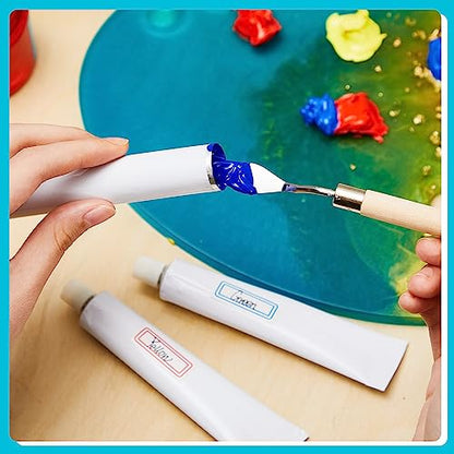 Qeeenar 24 Pcs Empty Aluminum Paint Tubes 20 ml Paint Tubes for Making Paint and Store Remaining Paint Acrylic Oils Watercolor Gouaches, with 2 Sheets Self Adhesive Label