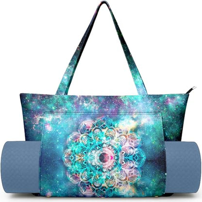 Yoga Bag for Women, Large Canvas Yoga Mat Tote Bag with Yoga Mat Carrier | Large Mat Pocket Fitness Tote for Pilates, Gym, Travel, Office & Beach - color: Colorful Texture