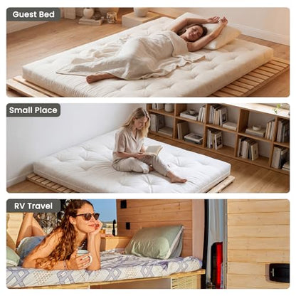 Floor Bed Frame, Foldable Japanese Tatami Bed Frame for Futon Mattress | Solid Wood Slats , Breathable, Moisture-Proof, Bed Plate for Floor Sleeping Bedding, Standard Queen: 80" x 60" - size: Queen Size: 80" x 60"