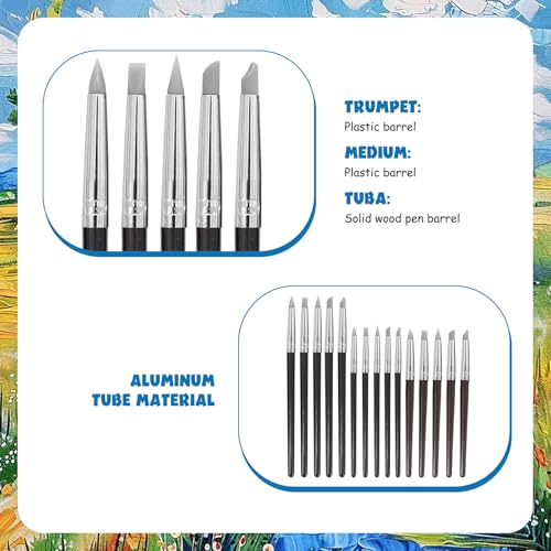 15 Pack Silicone Paint Brushes for Crafts, Silicone Sculpting Tools 5 Shapes Head, Rubber Paint Pens for Sculpting Pottery Handicraft Nail Art Artwork Gouache Acrylic Paints
