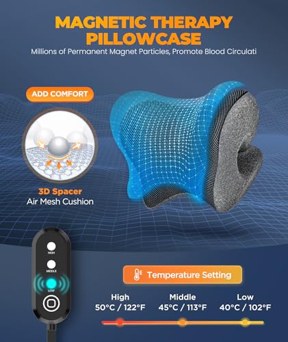 Graphene Magnetic Neck Stretcher for Deeper Pain Relief, Instant Heating Pad Cervical Traction Device Pillow, Neck Cloud for TMJ Tension Muscle Migraine, Gifts for Women, Mom, Men(Gray)