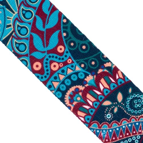 1 Piece Digital Printed Yoga Strap with D Ring,Non Elastic Nylon Webbing Stretch Belt,Mandala Pattern, 72x1.5 Inch,for Pilates Back Opening Exercise Auxiliary