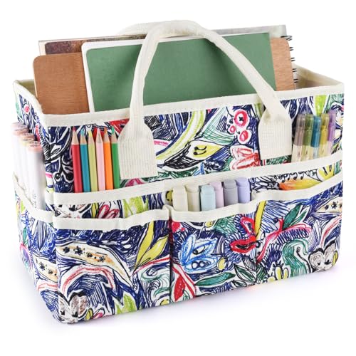 Craft Organizer Tote Bag with Multiple Pockets,Scrapbooking Art Storage | Portable Travel Containers for Caddy,Art and Craft Sewing Bag,Daily Use and Office Supplies Storage.Line Drawing - color: Line Drawing