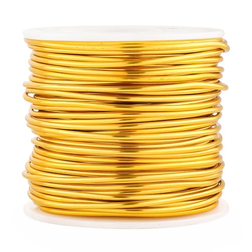 Gold Soft Aluminum Wire 131 Feet 1.0mm for Floral Bonsai Tress Dolls | Flexible Craft Wires Bendable Sculpting Wire Round metal Armature Wire for Jewelry Making Beading, Floral, Wreath Making - color: Gold, size: 12 gauge/2mm,131feet