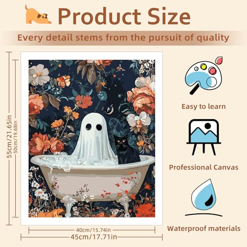 Reivworl Ghost Paint by Numbers Kit for Adults Beginner 16×20 inch | Ghost Paint by Number Kits 16×20 inch, Crafts on Canvas with Gifts. - color: 18-Ghost