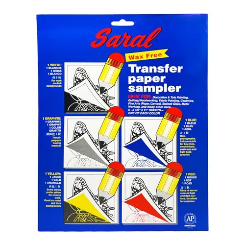 Saral Paper Corp Wax Free Transfer Tracking Paper Sampler Pack - One 8.5 Inches x 11 Inches Sheet for Each Color (Red, Blue, Yellow, White, Graphite)
