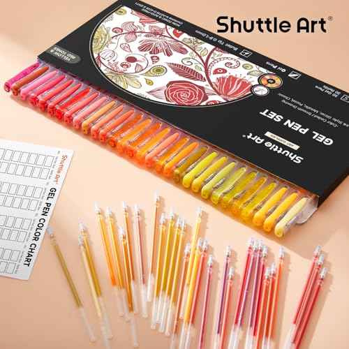Shuttle Art 60 Pack Red Yellow Tone Gel Pens, 30 Red Orange Yellow Gel Pens with 30 Refills for Adults Coloring Books Journaling Drawing Nature, Landscapes, Animals Scenes - color: 60 Pack Red Yellow Tone