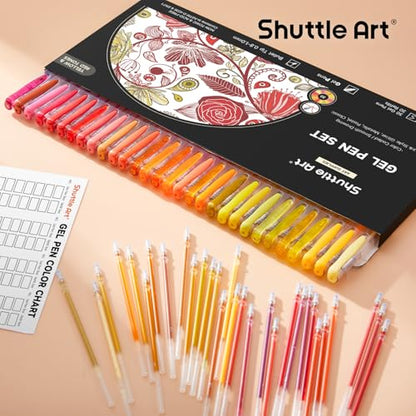 Shuttle Art 60 Pack Red Yellow Tone Gel Pens, 30 Red Orange Yellow Gel Pens with 30 Refills for Adults Coloring Books Journaling Drawing Nature, Landscapes, Animals Scenes - color: 60 Pack Red Yellow Tone
