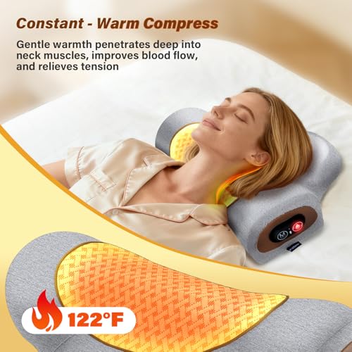 Rechargeable 3-in-1 Neck Massager Pillow with Heat,Vibration & Air Traction - Heated Neck Pillow Massage Hump Soothing Neck Relaxation, Posture Support & Stress Relief