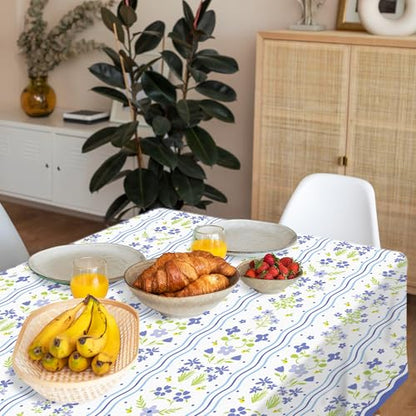 1Pc Blue Flowers Party Plastic Tablecloth 54 x 87 Inch Long Table Cover, Fresh Wildflowers Party Tablecover for Floral Theme Kids Baby Shower Birthday Dinner Picnic Kitchen Event - color: Blue Flowers