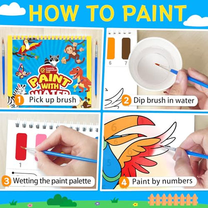 SOCOLER Paint with Water Coloring Books for Kids & Toddlers, Animals | Mess Free Watercolor Painting Set, Water Color Painting Book,Craft Art Kit, Boys & Girls Birthday Gift, Travel Activity Toy - style: Animal B