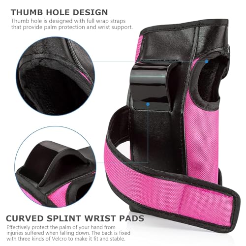 Adult Knee Pads Elbow Pads Wrist Guards for Adult Kids 6 in 1 Protective Gear Set for Skateboarding Biking Roller Skating Cycling Outdoor Sports - color: Rose Red, size: Medium (80-132 lbs)