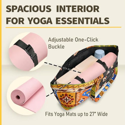 Yoga Mat Bag Yoga Tote Bag with Large Waterproof Zipper Pocket and Drawstring Pocket Yoga Mat Bag Carrier Fit Most Size Mats and All You Stuff - color: black yellow orange