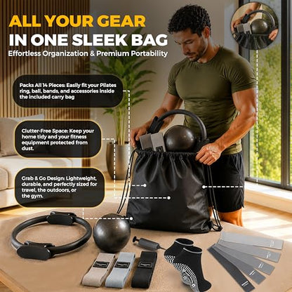 Pilates Kit with 15-Inch Pilates Ring & Small Pilates Ball, Exercise Bands Resistance Bands Set - Workout Equipment and Accessories - Pilates Equipment for Full Body Workout, Pilates Essentials