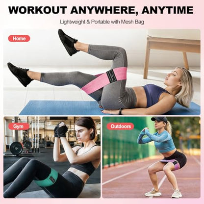 2-in-1 Fabric Resistance Bands Set & 12-Loop Numbered Elastic Stretching Strap - Non-Slip Booty Bands for Glute Workout, Stretchy Yoga Belt for Physical Therapy & Rehab