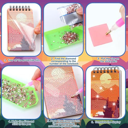 Fuyoooo 12 Pcs Landscape Diamond Art Notebook for Adults, 4.72 x 2.83 Inch | Natural Landscape Diamond Art Kits, DIY Sun Cover Notebook Diamond Painting for Beginners, 5d Journal Notepad Accessories - style: Landscape