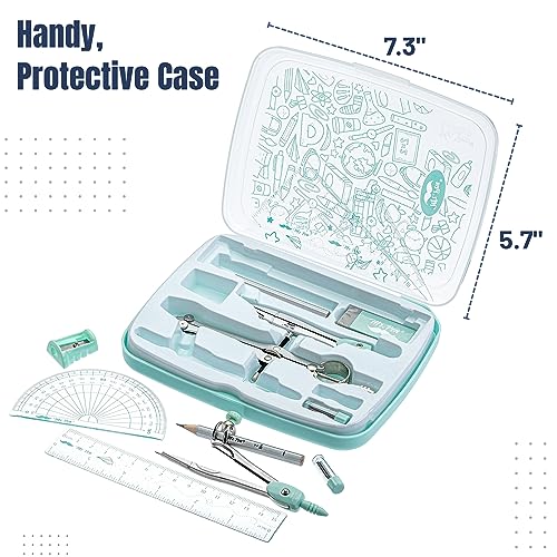 Mr. Pen- Geometry Set, 13 pcs, 3 Metal Compasses, Protractor, 6" Ruler | 45° & 30°/60° Set Squares, Pencils, Lead Refills, Sharpener & Eraser for Math, Drafting & Classroom Use | 45° & 30°/60° Set Squares, Pencils, Lead Refills, Sharpener & Eraser for Mat