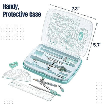 Mr. Pen- Geometry Set, 13 pcs, 3 Metal Compasses, Protractor, 6" Ruler | 45° & 30°/60° Set Squares, Pencils, Lead Refills, Sharpener & Eraser for Math, Drafting & Classroom Use | 45° & 30°/60° Set Squares, Pencils, Lead Refills, Sharpener & Eraser for Mat