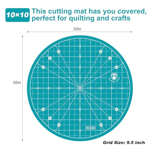 Headley Tools 10"x10" Round Rotating Cutting Mat, Self Healing Mat with 360-Degree Rotation & Anti-Slip Base, Sewing Board Cutting Mat Perfect for Fabric Quilting Leather Hobby Project, Turquoise - color: Turquoise, size: 10"L x 10"W