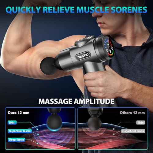 TOLOCO Massage Gun, Deep Tissue Back Massage for Athletes for Pain Relief, Percussion Massager with 10 Massages Heads & Silent Brushless Motor, Fathers Day Dad Gifts, Grey - color: Grey