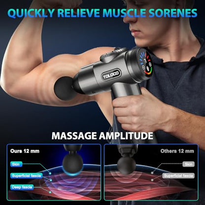 TOLOCO Massage Gun, Deep Tissue Back Massage for Athletes for Pain Relief, Percussion Massager with 10 Massages Heads & Silent Brushless Motor, Fathers Day Dad Gifts, Grey - color: Grey