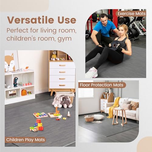 Tangkula 25 Tiles Foam Flooring Mats with Border, 100 SQ FT EVA Interlocking Exercise Foam Mats for Exercise Equipment, Elastic Puzzle Play Mats, 3/8” Non-Slip Workout Floor Mats for Home Gym (Gray) - size: 100 sq.ft, Gray