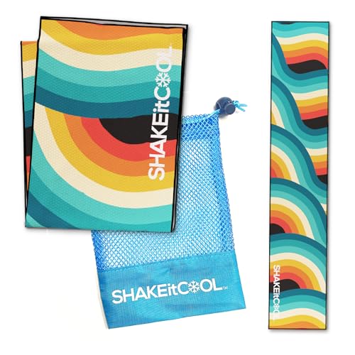 SHAKEitCOOL Original Cooling Towel – Be Cool in Style - Heat Relief, Soft, Lightweight, Sun Protection, Easy Clean - Perfect for Biking, Running, Yoga, Gym, Gardening - Retro - color: Retro