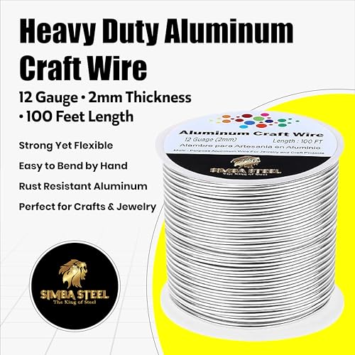 12 Gauge Aluminum Wire 100 Ft (Silver, 2mm), Metal Armature Wire for Sculpting, Aluminum Craft Material, Jewelry Making, Bendable for Crafts, Beading & Floral Design by Simba Steel - style: 12 Gauge x 100 FT
