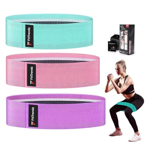 FitTrendz Resistance Bands for Legs and Butt Exercise Bands, Non Slip Elastic Fabric Bands 3 Levels Loop Workout Bands for Women Squat Glute Hip Training, Set of 3 Pack