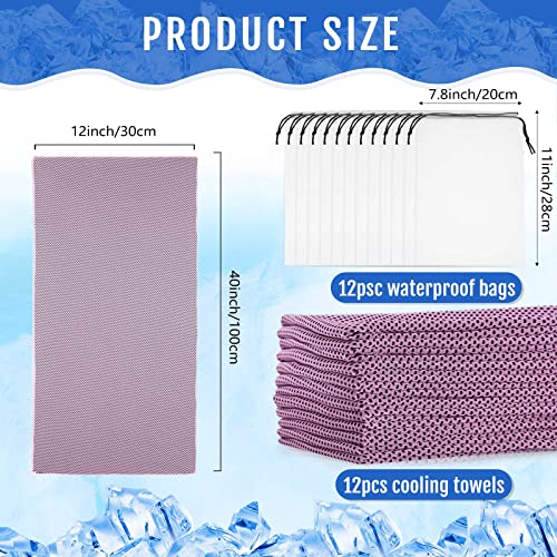 Hosuly 12 Pcs Cooling Towels for Face and Neck 12 x 40 Inch Workout Towels for Gym Fast Drying Hot Weather Sweat Rag Cold Cooling Cloth with 12 Bags Athletes Sport Yoga Golf(Pink) - color: Pink