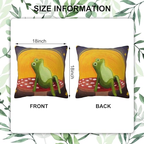 Throw Pillow Covers Frog in a Mushroom Night Pillow Covers 18x18 Inch Set of 2 Throw Pillows Decorative Pillow Cases Cushion Covers for Bedroom Livingroom Sofa Farm House - color: Frog in a Mushroom Night